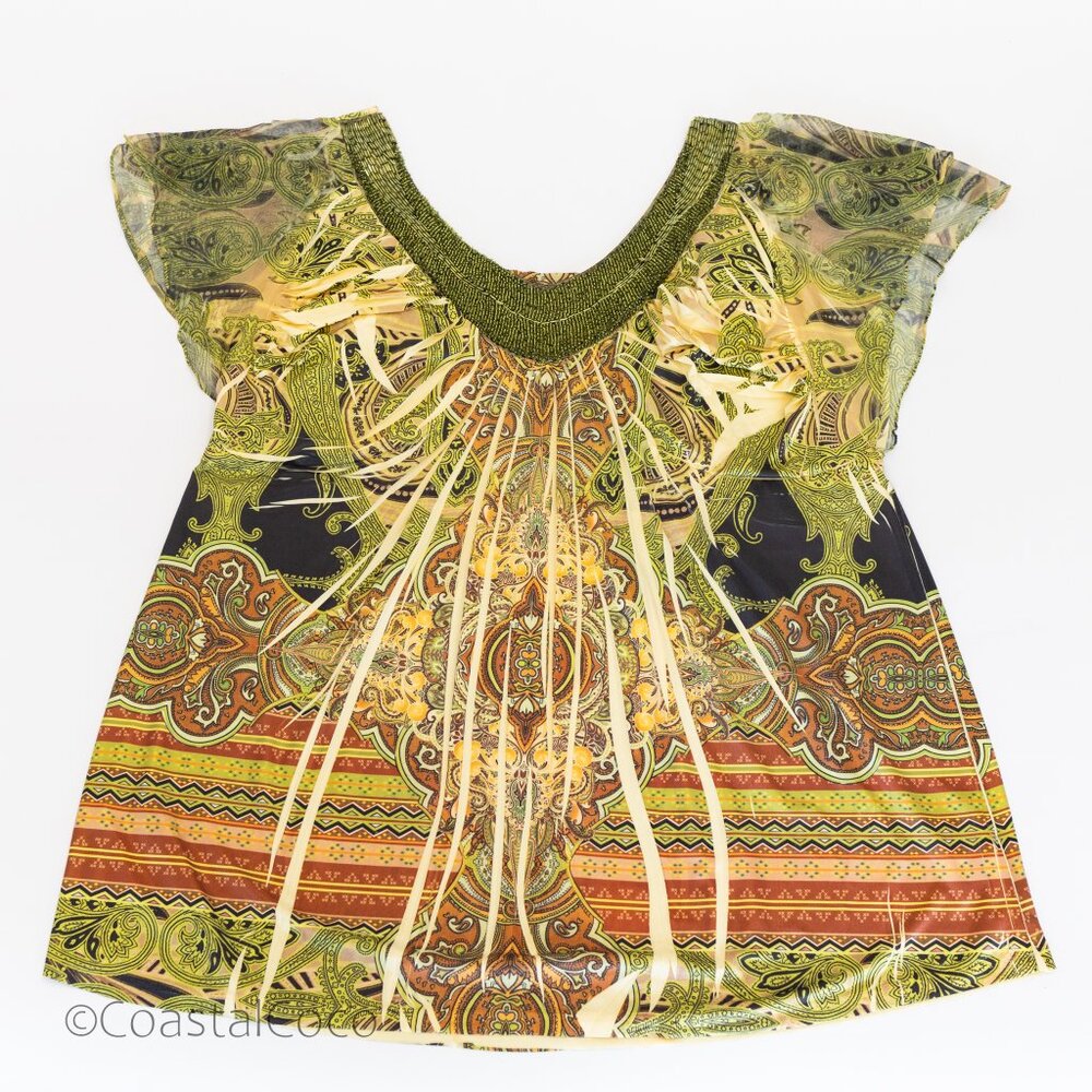 Live and Let Live Womens Top 2X Paisley Beaded Soft Fairy Art to Wear Whimsy - Picture 4 of 12